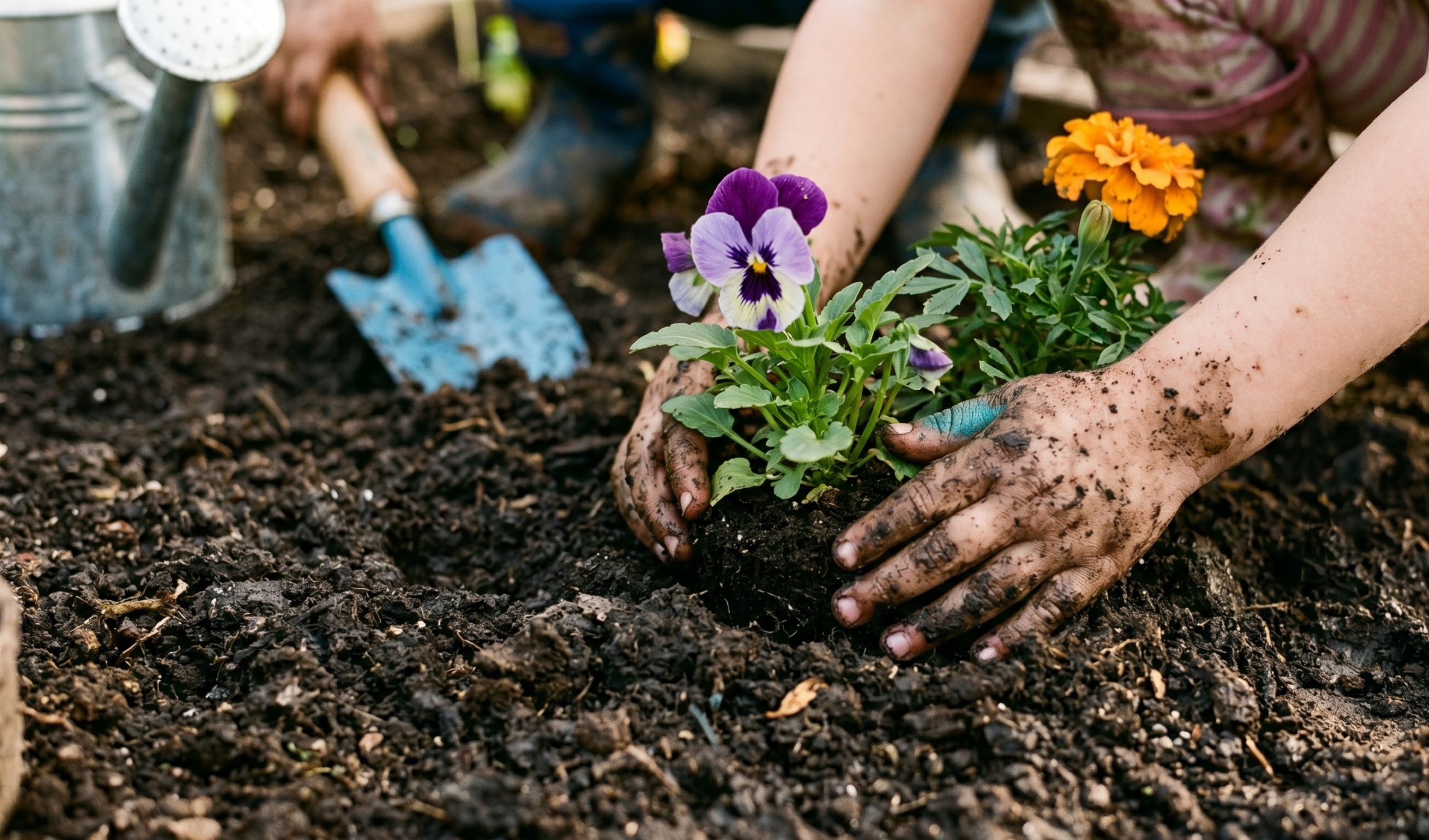Kid planting